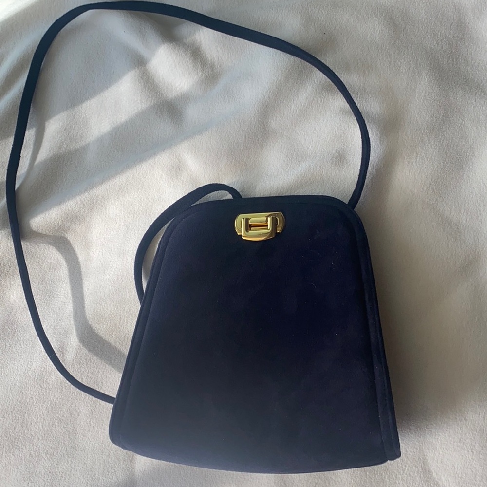 Suede navy blue evening bag